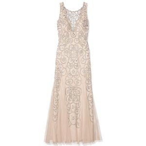 Aiden by Aiden Mattox Beaded Illusion Gown, Size 4, Champagne